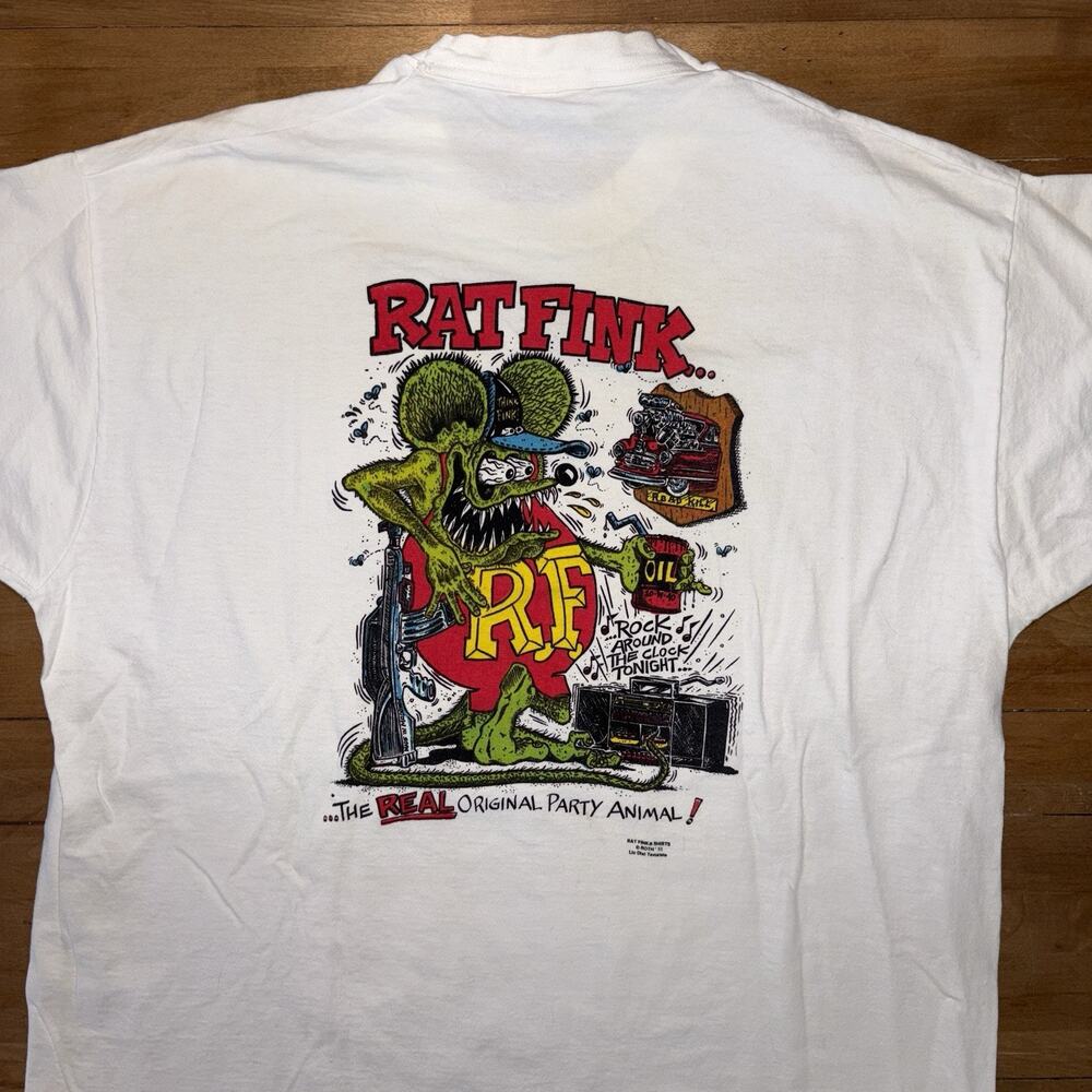 Vintage Rat Fink Shirt Party Animal Ed Roth Hot Rod Car Cartoon Tee 90s NOS XXL